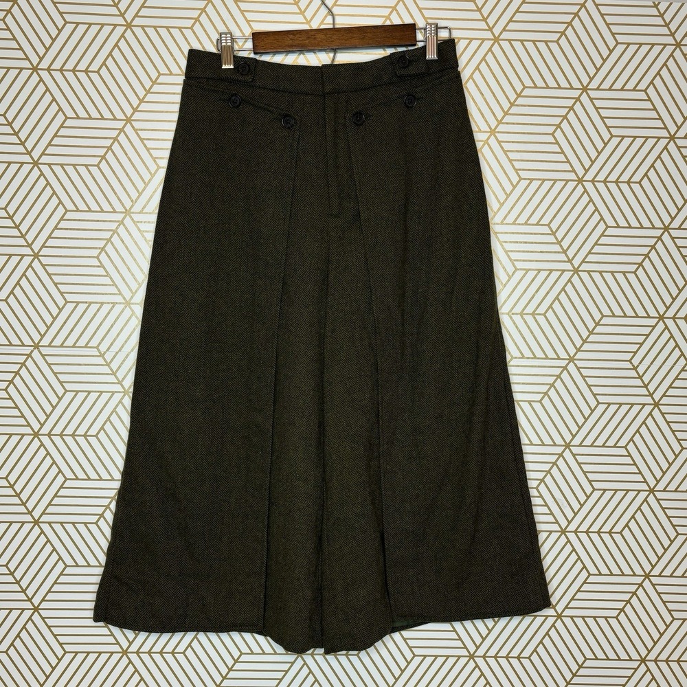 Banana Republic Wool Blend Dark Olive Herringbone Culotte Pants Wide Leg 6 High